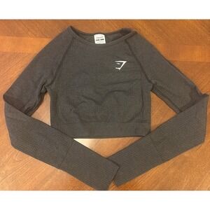Gymshark Women Sz XS Adapt Fleck Seamless‎ Long-sleeve Crop Top Dark Grey